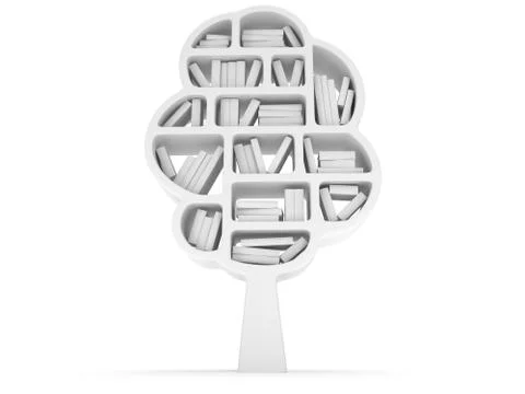 3d Tree of knowledge. Bookshelf on white. Stock Illustration