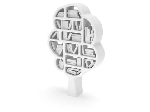 3d Tree of knowledge. Bookshelf on white. Stock Illustration