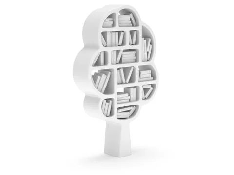 3d Tree of knowledge. Bookshelf on white. 스톡 일러스트