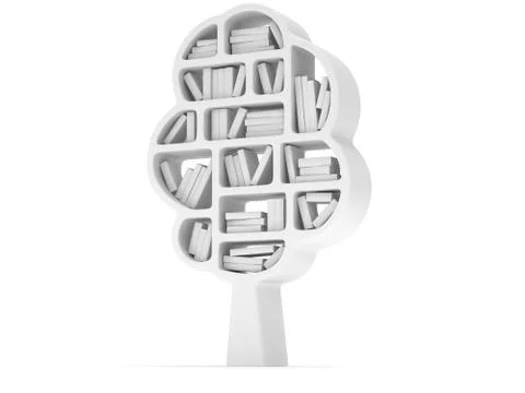 3d Tree of knowledge. Bookshelf on white. Illustrazione stock