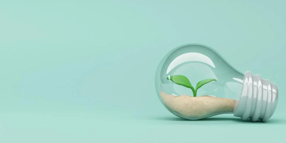 3d the tree in the light bulb on green background. Sustainable industry Stock Illustration