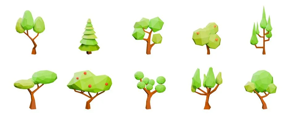 3d tree. Low polygon forest, ecology paper origami or eco geometric plants Illustrazione stock