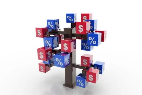 3d tree with percents and dollars Stock Illustration