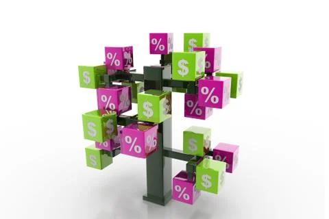 3d tree with percents and dollars Stock Illustration