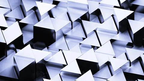 3D triangles move up and down on surface. Design. Metallic texture of moving Stock Illustration