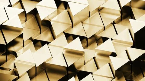 3D triangles move up and down on surface. Design. Metallic texture of moving Stock Illustration