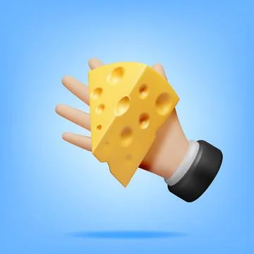 3D Triangular Piece of Cheese in Hand Illustrazione stock