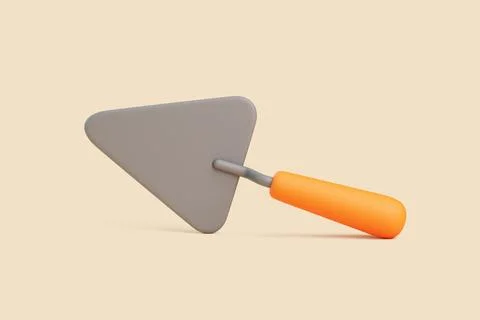 3D triangular trowel with orange handle lying on beige background Illustrazione stock