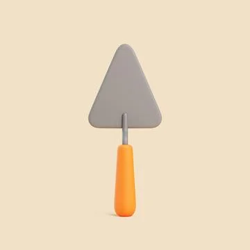 3D triangular trowel with orange handle on beige background Stock Illustration