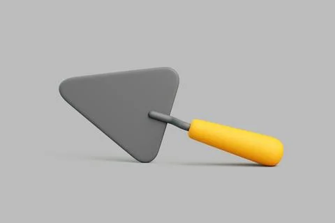 3D triangular trowel with yellow handle lying on gray surface Illustrazione stock