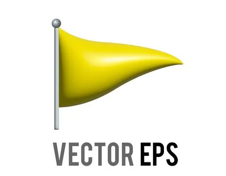 3D triangular yellow flag icon with silver pole 스톡 일러스트