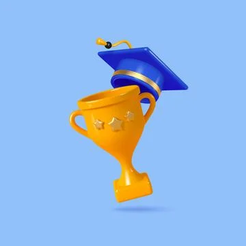 3d trophy with graduation cap. Stock-Illustration