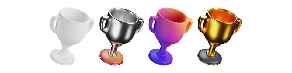 3D trophy sheet assortment displaying high quality reflective award cups, prizes Stock Illustration