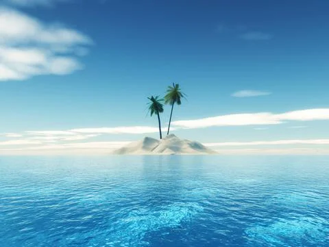 3D tropical palm tree island Stock Illustration