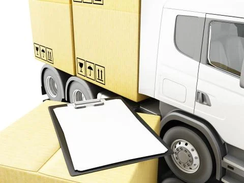 3d Truck with carboard boxes with check list Illustrazione stock