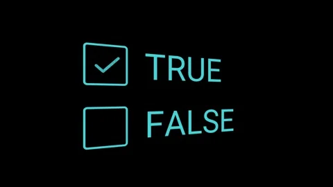3D True and False Checkboxes with Rotating Perspective View on Black Background Stock Footage 346391600