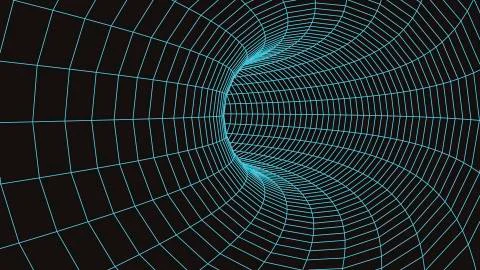 3D tunnel grid.Wireframe 3D surface tunnel.Grid texture. Stock Illustration