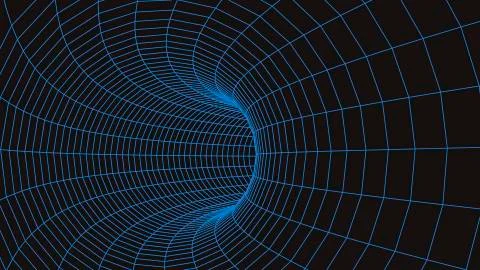 3D tunnel grid.Wireframe 3D surface tunnel.Grid texture. イラスト素材