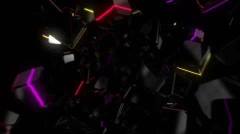 3D tunnel made with cubes and neon Stockbeeldmateriaal 46364341