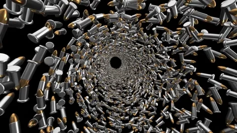 3D tunnel with rotating bullets on a black screen. Stock Footage 270364678