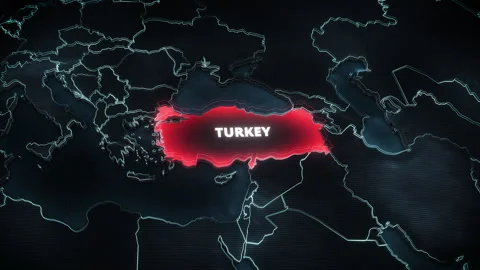 3D Turkey Map Red Alert Highlight Geopolitical News Widescreen 库存影片 336570466
