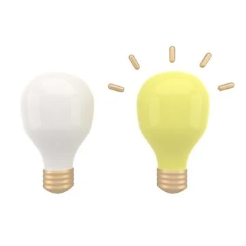 3d turning on and off light bulb icon set. Glowing incandescent filament lamp Stock Illustration