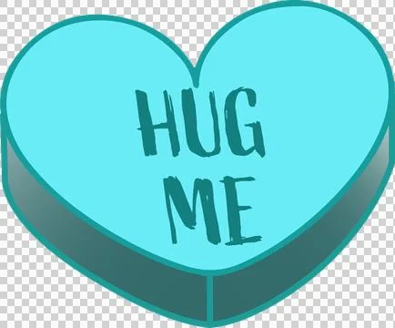 3D turquoise heart shape is displaying hand-brushed 'HUG ME' text on transparent Stock Illustration