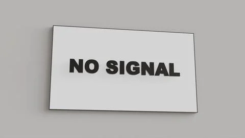 3D TV or screen hanging on a gray wall with the text no signal Stock Illustration