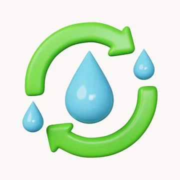 3d Two arrows green circulating around water drop blue. Water recycling. Ecology Stock Illustration
