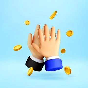 3D Two hands giving a high five and gold coins Stockillustratie