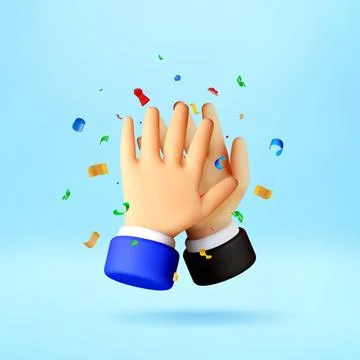 3D Two hands giving a high five with confetti. Stockillustratie
