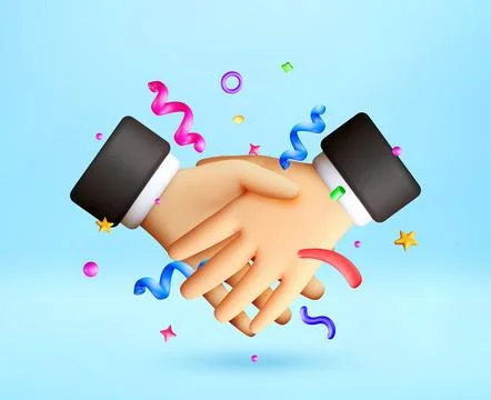 3D Two hands shaking with confetti. Illustrazione stock