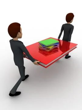 3d two men carry big book with small books concept Illustrazione stock