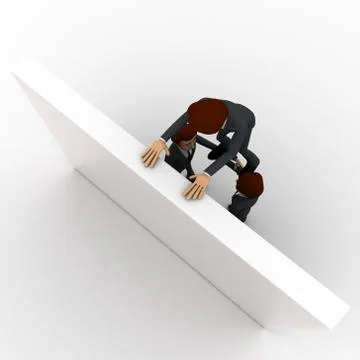 3d two men help another man to climb up wall concept Stock Illustration