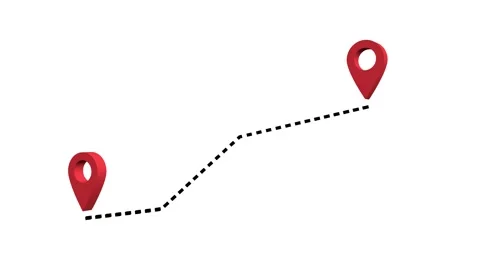 3D two red location pin icon animation with dotted route path line. Stock Footage 342761143