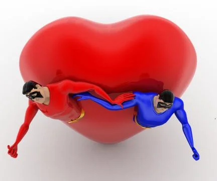 3d two superheros come out of heart concept Stock Illustration