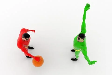 3d two superheros playing with ball concept Stock Illustration