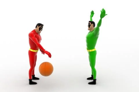 3d two superheros playing with ball concept Stock Illustration