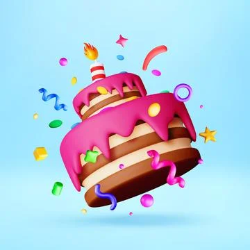 3D Two tier birthday cake with confetti Stock Illustration