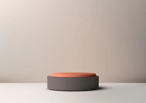3D Two Tiered Gray and Orange Podium on Light Brown Background, Minimal Pro.. Stock Illustration