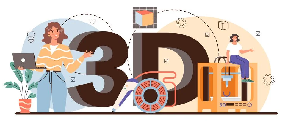3D typographic header. Digital drawing with electronic tools Illustrazione stock