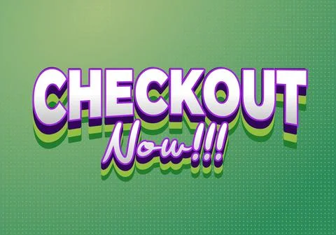 3d typography banner reading checkout now!!! in white and purple with shado.. Stock Illustration