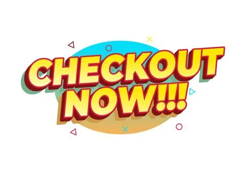 3d typography banner reading checkout now!!! in red and yellow with drop sh.. Stock Illustration