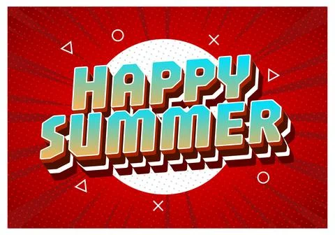 3d typography happy summer greeting on red comic halftone background with s.. Stock Illustration