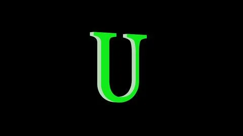 3d U letter logo loopable green color black background Stock Illustration
