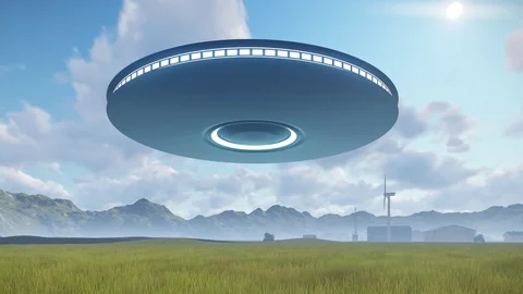 3d UFO over industrial zone Stock Footage 70196693