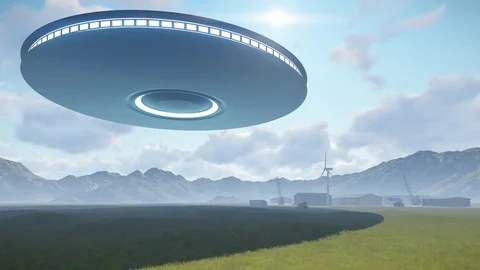 3d UFO over industrial zone Stock Footage 70196792