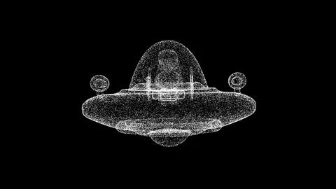 3D UFO rotates on black background. Science and fiction concept. Alien ship.  스톡 일러스트