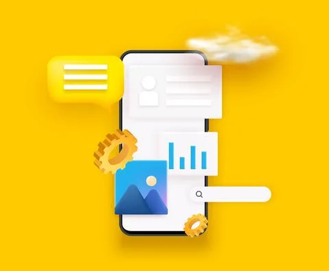 3D ui and ux design. Useful app design and mobile app interface vector 스톡 일러스트