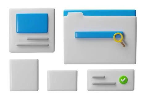 3D ui, ux user software interface vector set, glossy rectangle block template of Illustrazione stock